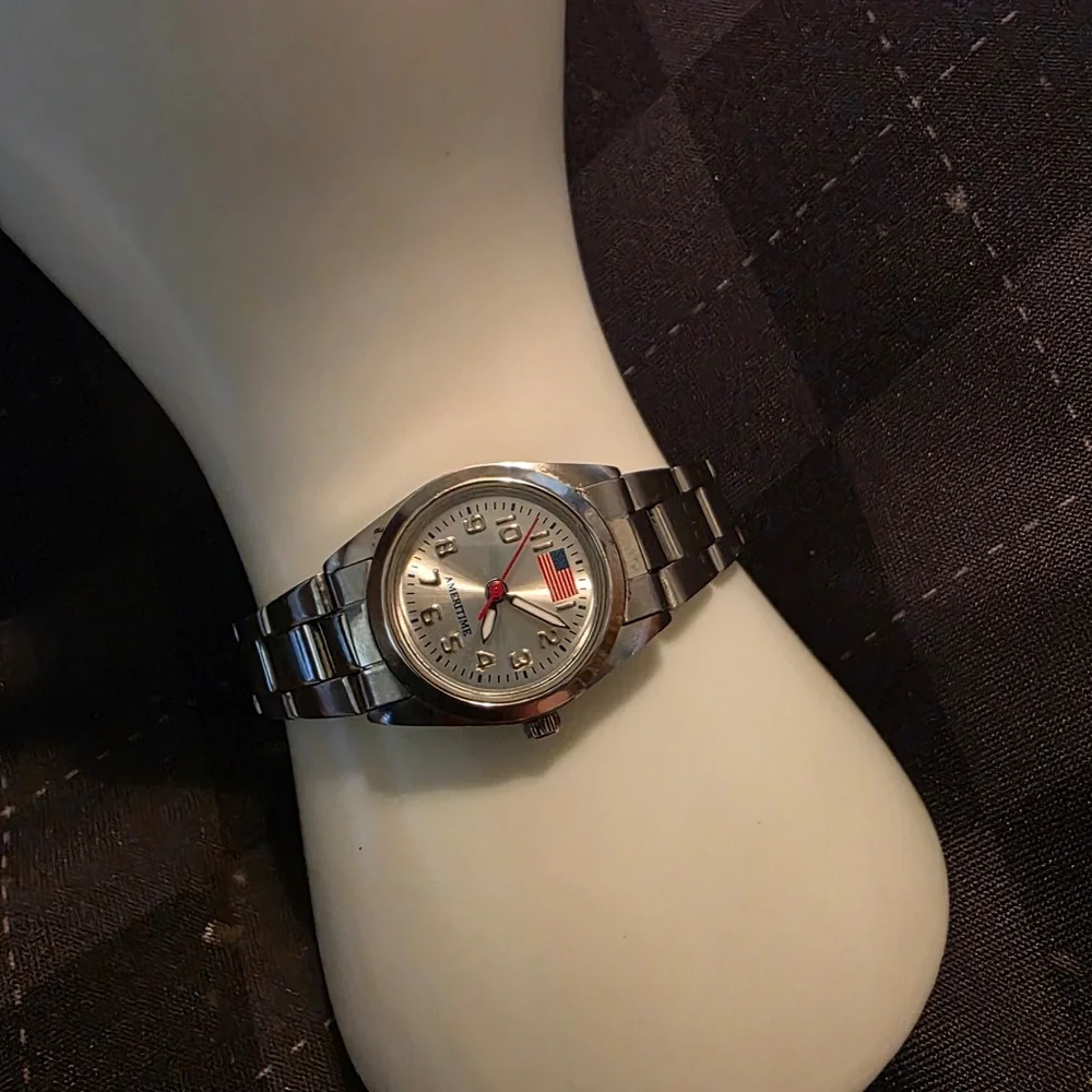 Ameritime Stainless Steel Watch with American Flag Dial - Unisex.